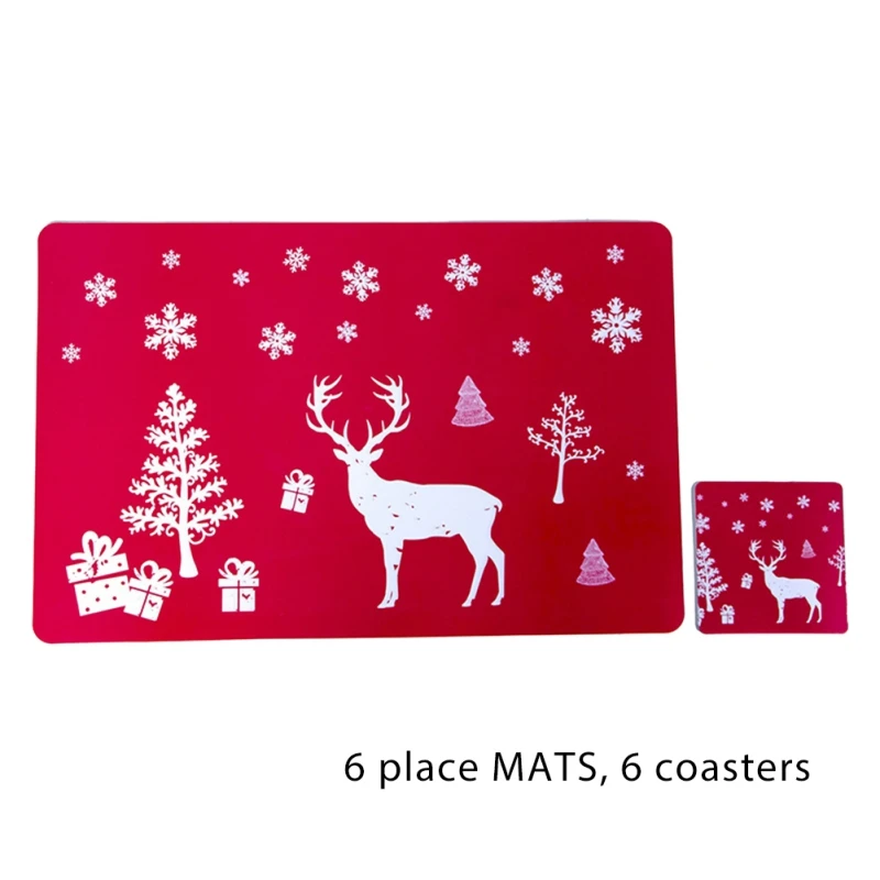 

6Pcs Christmas Placemat Coaster Creativity Christmas Table Decor Party Supplies