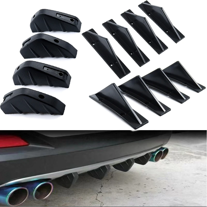 4pc Car Universal Triangular Rear Spoiler Black Anti-collision Bumper Diffuser Automotive Chassis Auto Accessories |