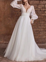 long lantern sleeve wedding dress for women 2022 sexy v neck floor length bridal prom gowns vestidos elegantes para mujer %d9%81%d8%b3%d8%a7%d8%aa%d9%8a%d9%86