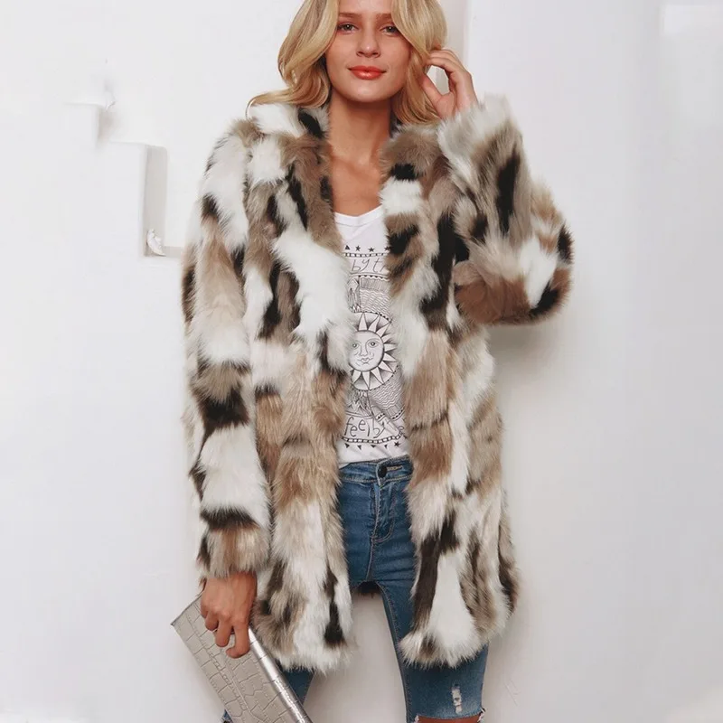 New Fashion Faux Fur Coat Women Winter Long Coats 2023 Autumn Thick Warm Soft Leopard Print Fur Jacket Female Overcoat Outerwear
