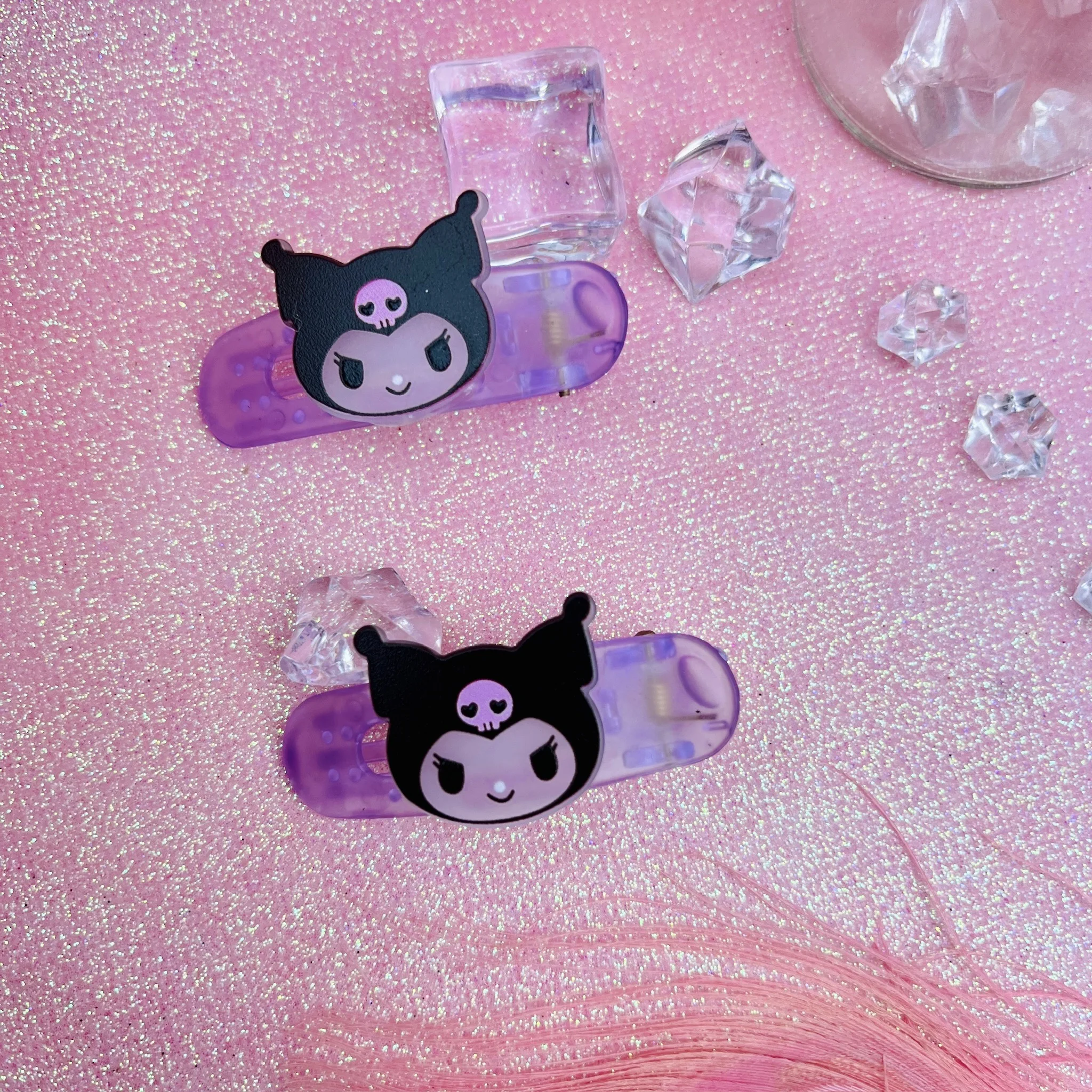 Sanrio Женские Заколки Для Волос Аниме Kuromi Hello Kitty Melody Cinnamoroll Капли Воды Блестящие