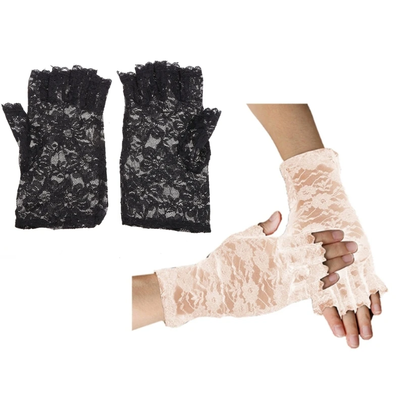 

Wedding Bridal Gloves Wrist Floral Lace Gloves for Women Costume Prom Party