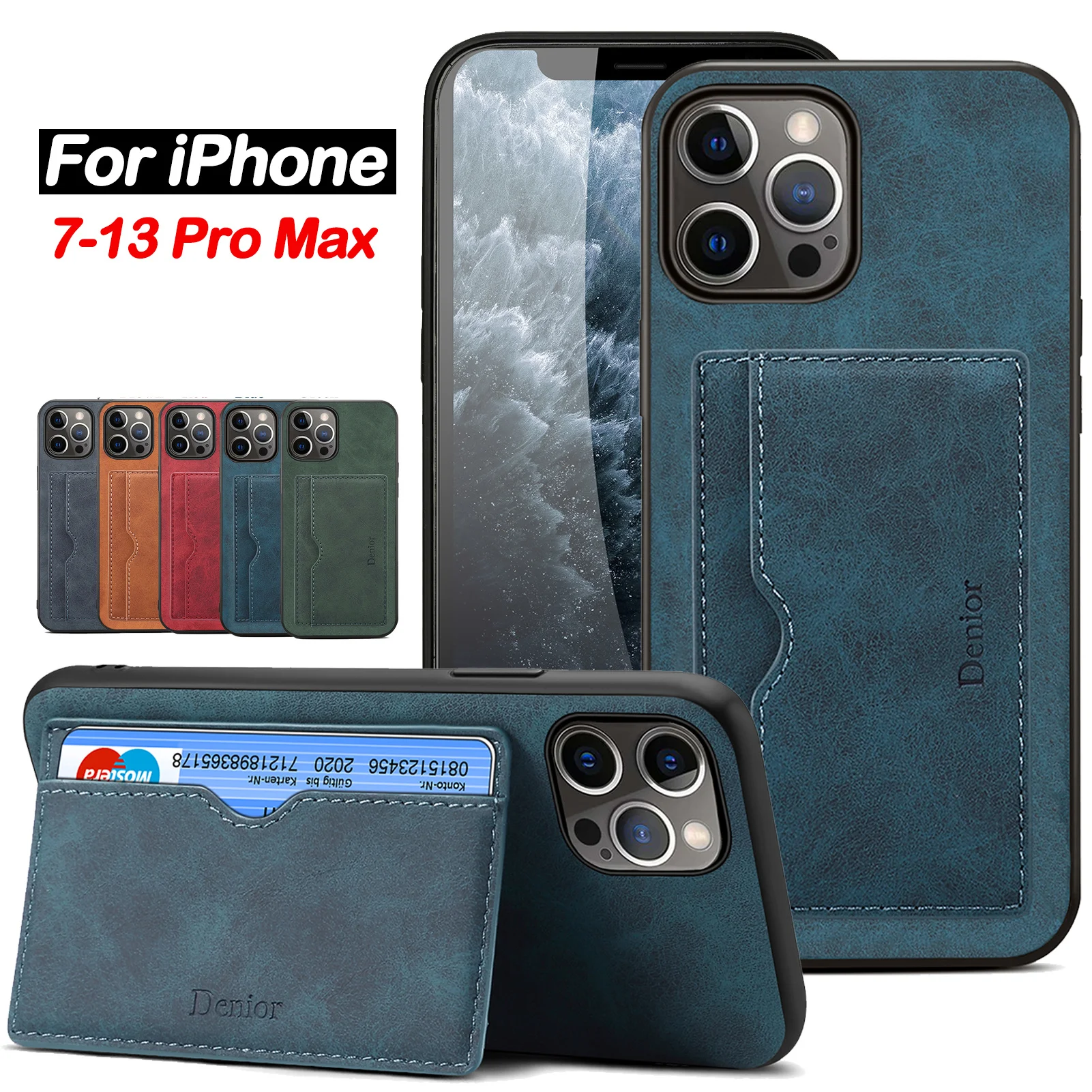 

Wallet Phone Case for iPhone 14 13 12 Mini 11 Pro XS Max XR X SE 2020 8 7 Plus Credit Card Pocket Holder Stand Leather Cover
