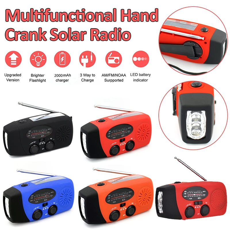 

Многофункциональный ручной фонарик на солнечной батарее с Динамо-питанием ed AM/FM/NOAA, радио для погоды, аварийный светодиодный фонарик, лампа,...