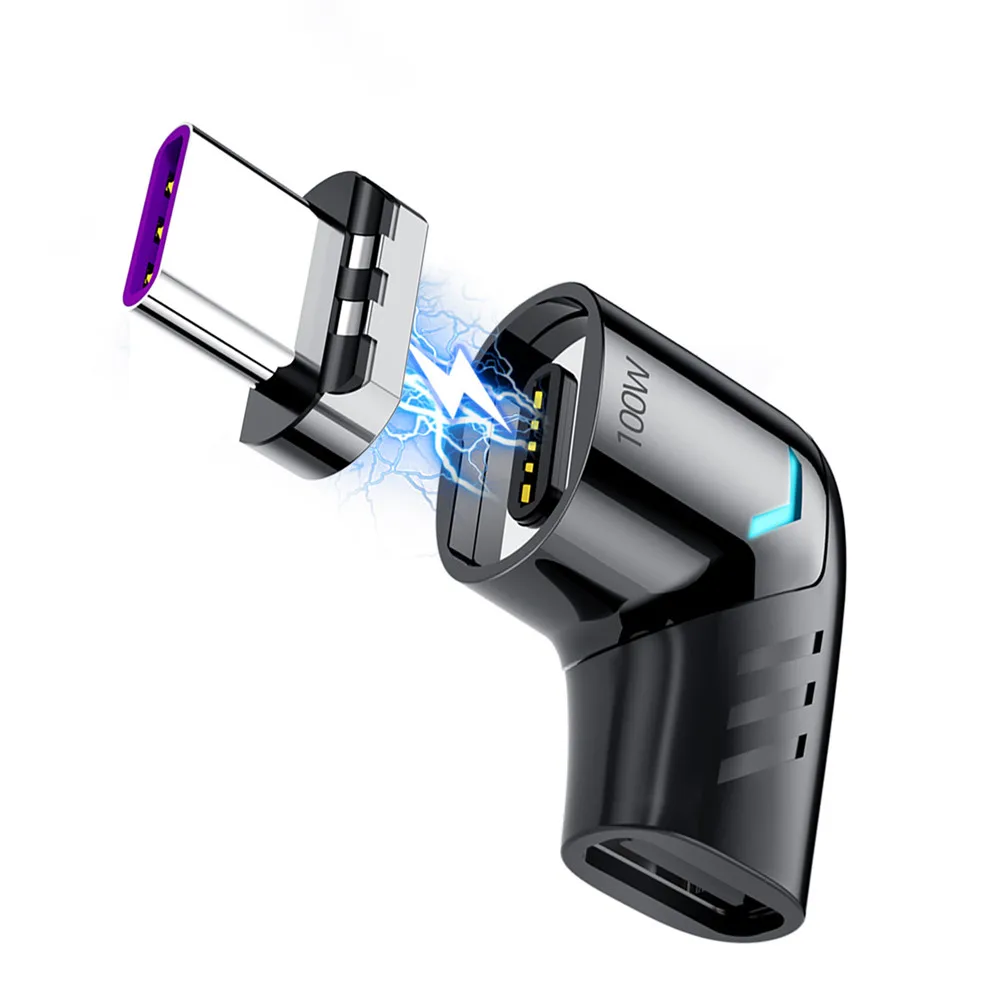 

2022 New 5A Elbow PD100W Type C Male Magnet Adapter to Type-C Female Adapters For Samsung Huawei Xiaomi MacBook USB C Phones