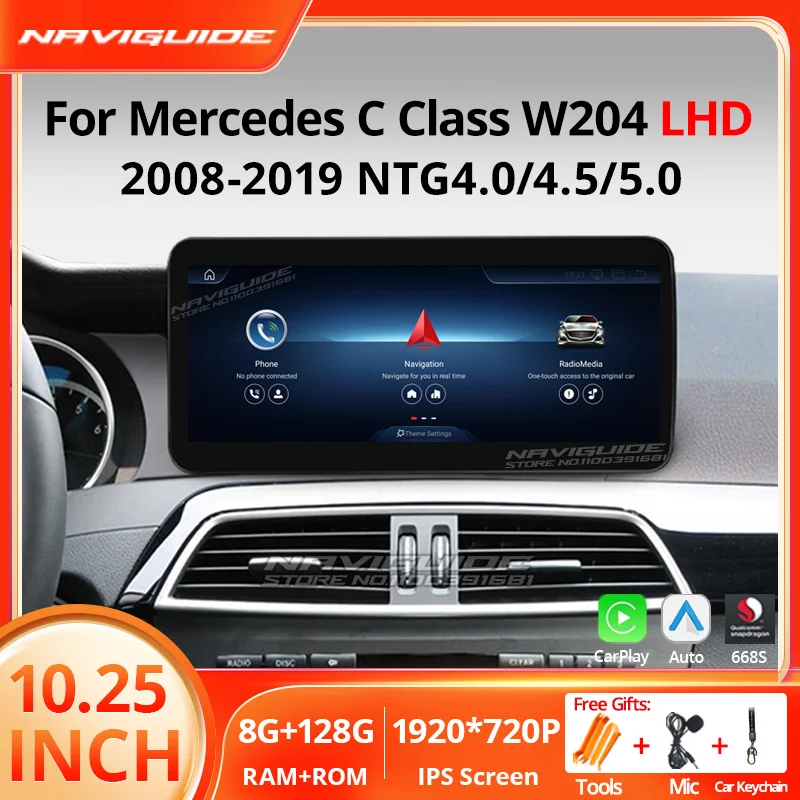 NAVIGUIDE 10 25 дюйма Android 13 для Mercedes C Class W204 W205 Автомобильный GPS Navi Мультимедийный