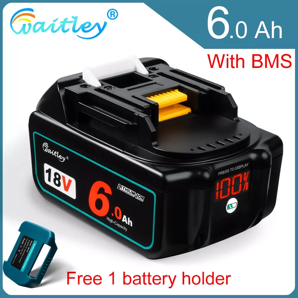 

Waitley 18V 6.0Ah BL1860b Rechargeable Li-ion Battery For Makita 18 Volt Power Tools BL1860 BL1830b BL1850b BL1840 LXT-400 6A
