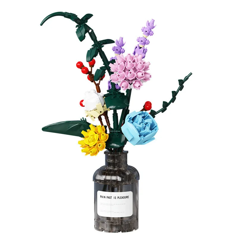 

Bouquet Model Building Blocks Romantic Rose Flower Bricks Home Decoration DIY Assembly Toys Kids Girls Birthday Gifts Bring Vase