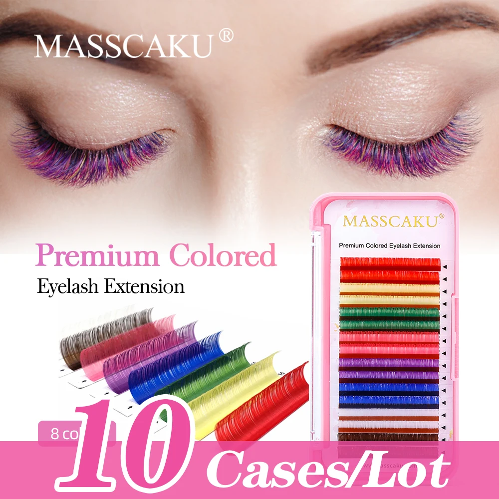 

MASSCAKU Wholesale 10Cases/lot Beauty Colorful Classic Eyelashes Trays Supplies Individual Silk Volume Eyelash Extensions