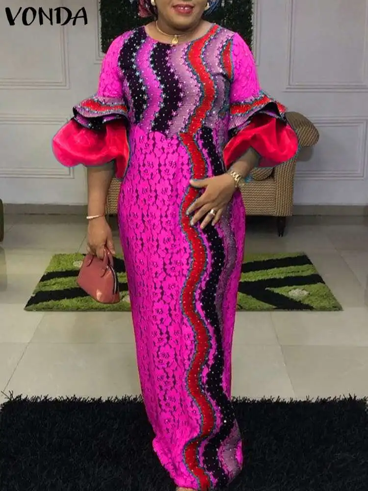 Богемное женское платье VONDA с принтом осень 2024 3/4 женский длинный сарафан