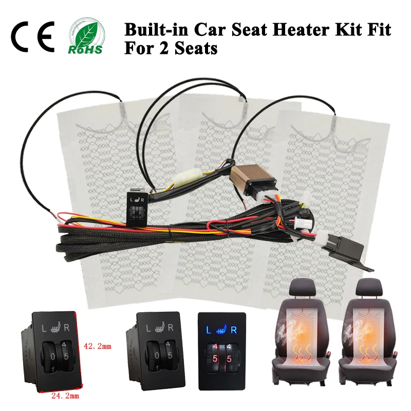 

New Built-in Car Seat Heater Kit Fit 2 Seats Universal 12V 27W Heating Pads 5-Levels Dual Control Switch System For Auto Seats