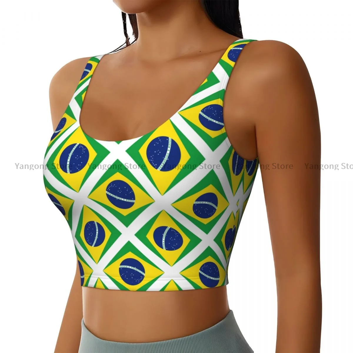 Жилет для йоги женские спортивные кроп-топы спортзала бразильский флаг уличная
