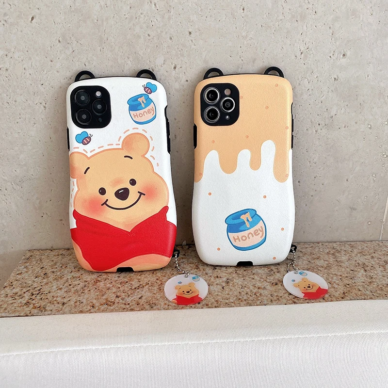

Cartoon Disney Winnie the Pooh Pendant Phone Case For iPhone 13 12 11 Pro Max X XR XS Max 7 8 Plus SE Shockproof Soft Leather