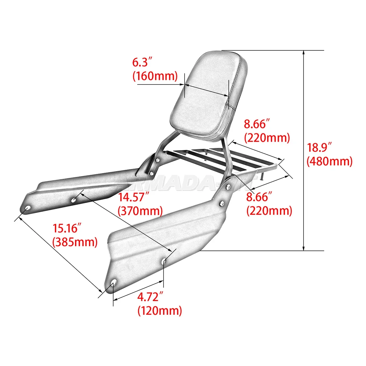 Фото Для мотоциклов Honda VTX 1300R, VTX1800R, VTX 1800S, 1300S, VTX1800N, VTX1300N: задняя спинка, багажник, подушка для пассажира. №3