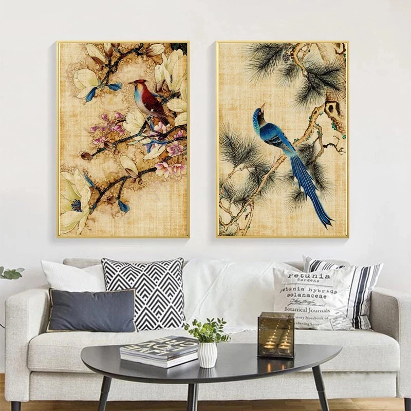 

Chinese Style Posters and Prints Abstract Wall Art Flowers Birds Canvas Paintings for Living Room Bedroom Corridor Decoration