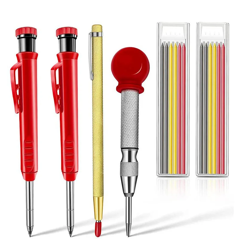 

Solid Carpenter Pencil Set Woodworking Mechanical Pencil 3 Colors Refill Construction Marking Tool for Carpenter Scriber Arch