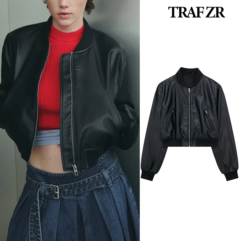 

Короткие женские кожаные куртки TRAF ZR, новая верхняя одежда на осень и зиму, женские кожаные пальто, модели женских пальто, тренд 2023