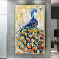 large 100 handmade blue peacock canvas wall art modern oil painting on cnavas bird artwork home hotel office decorations