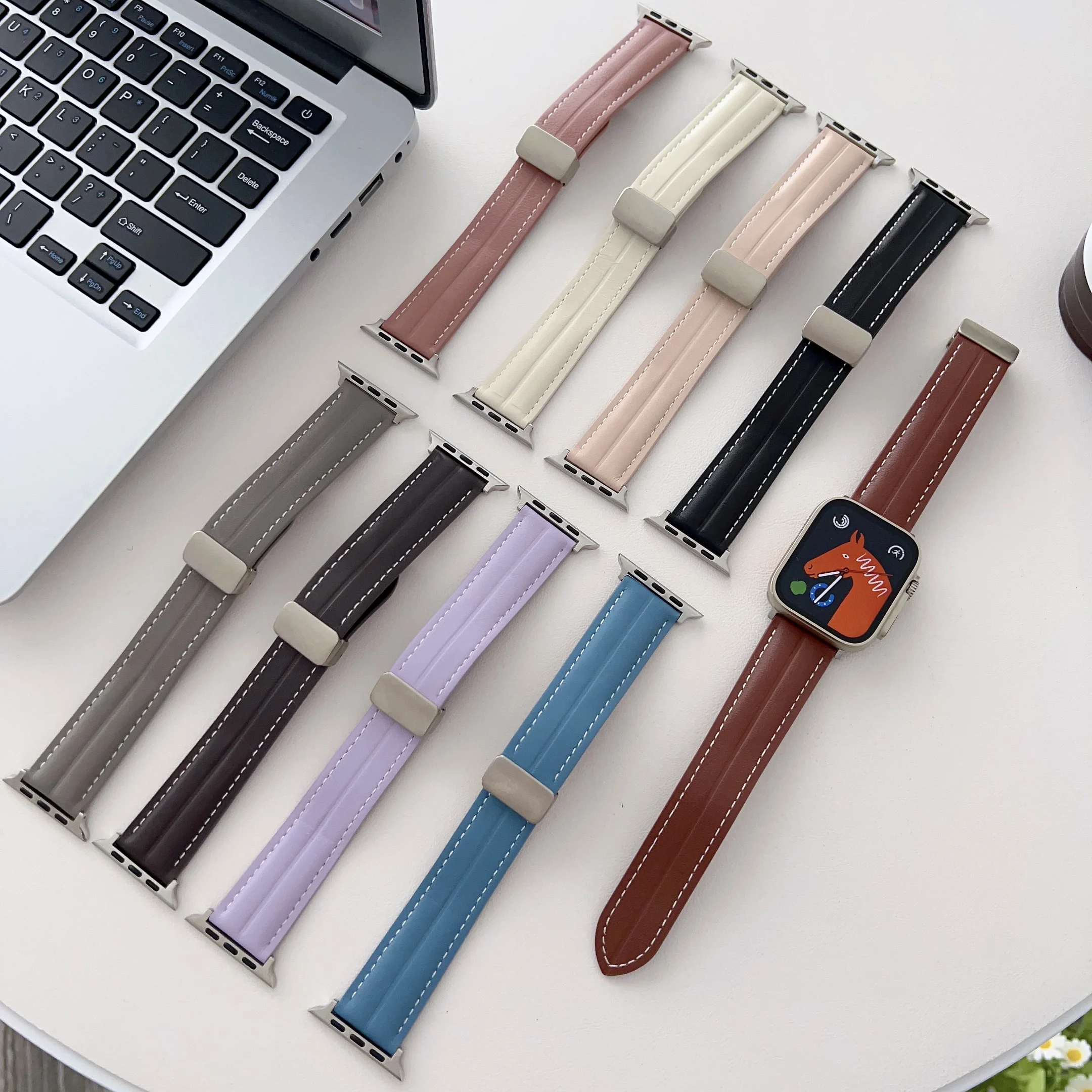 

Magnetic Leather Strap for Apple Watch Band 45mm 44mm 40mm 41mm 42mm 38mm Bracelet Correa IWatch Series 7 Se 6 5 3 8 Ultra 49mm
