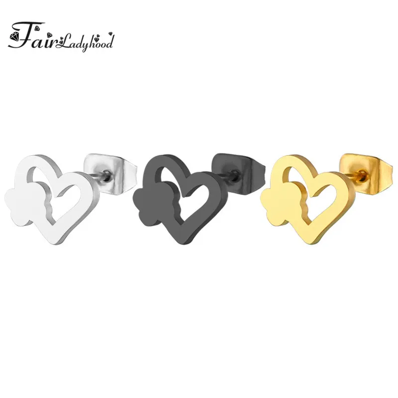FairLadyHood золотые серьги-гвоздики в форме сердца для женщин женские серьги модные