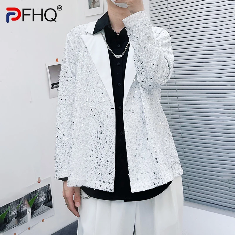 

Модный высококачественный Блестящий декоративный уличный нишевой дизайн PFHQ, мужской роскошный элегантный Блейзер, стильное пальто, новинка 2023, свободный пиджак