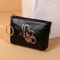 vintage ladies coin purse fashion butterfly print wallet bright leather pleated pu coin storage bag adult zipper casual clutch