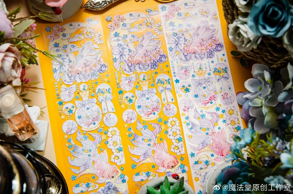 

Серебряная Блестящая лента для животных с изображением рыбы, девушки, Луны, стикер Washi