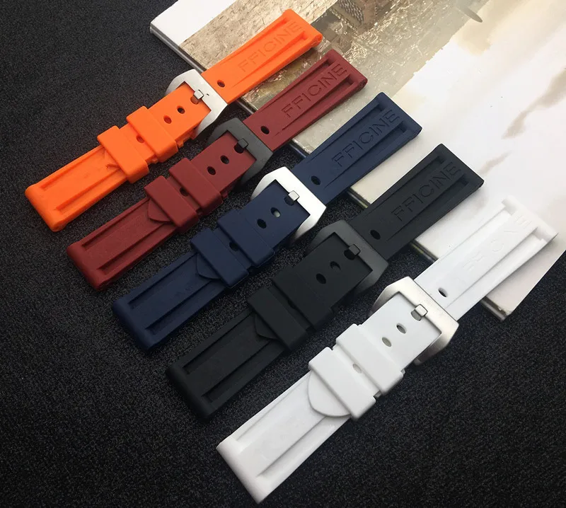 Ремешок силиконовый для Panerai, резиновый браслет для часов, чёрный, оранжевый, синий, красный, белый, 22 мм, 24 мм, 26 мм, с пряжкой (art.: 3920bc191d6ca) - 3920bc191d6ca