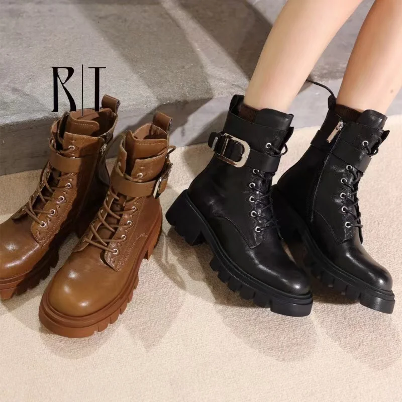 

Autumn and winter new gear thick bottom round head Martin boots sheep leather upper sheep belt buckle casual short boots women