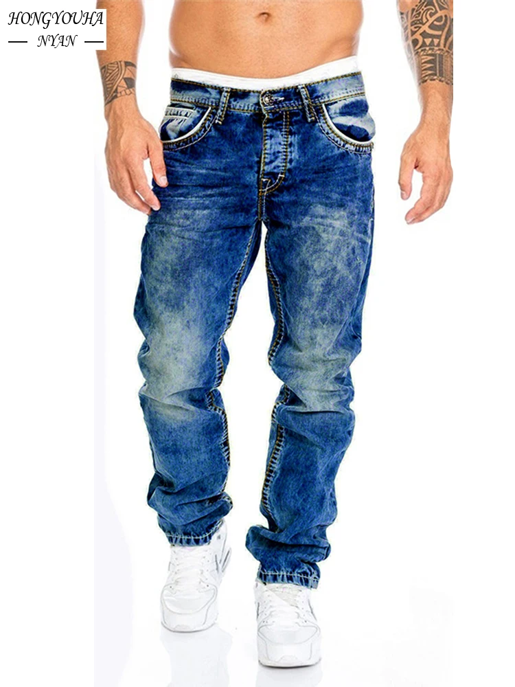 New Jeans Fashion Classic Men's Denim Blue Black Senior Loose Pants Business Casual Brand Men's Pants Overalls Almani Jeans Men