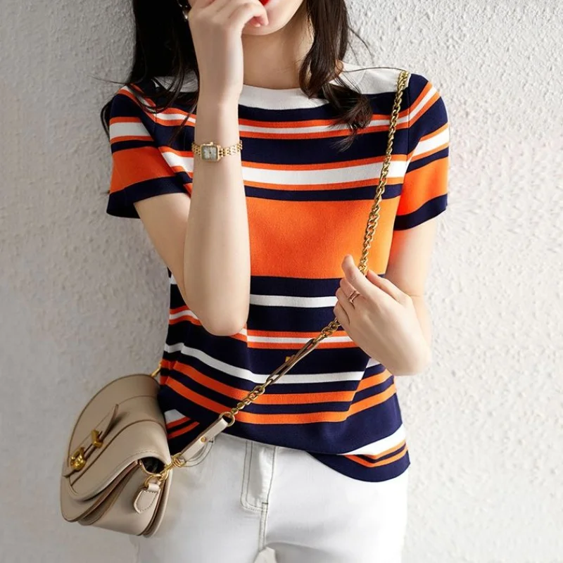 

Футболка GGRIGHT с коротким рукавом, женская одежда, полосатые женские футболки, футболка с круглым вырезом, женские футболки, женские футболки...