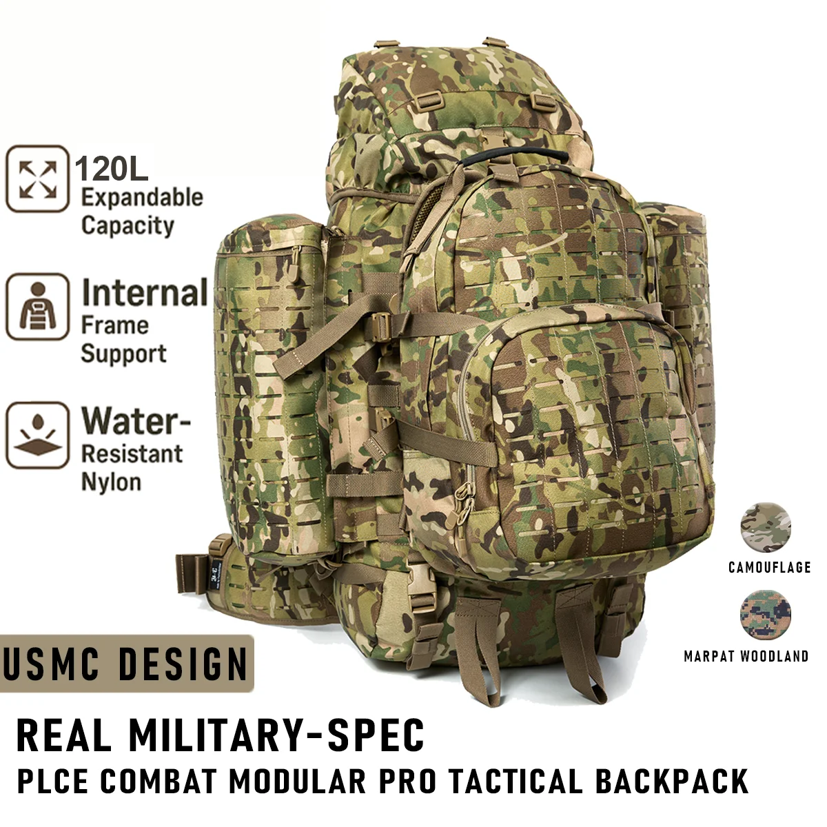 Фото Военный тактический модульный рюкзак AKmax PLCE Pro 120L — армейский рюкзак MOLLE с лазерной резкой, готовый к гидратации №1