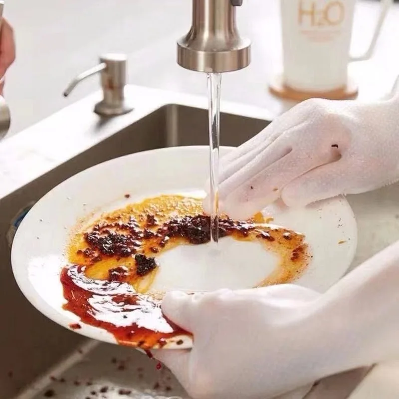 

Dishwashing gloves kitchen cleaning silicone gloves cleaning tableware Sponge silicone gloves Family cleaning
