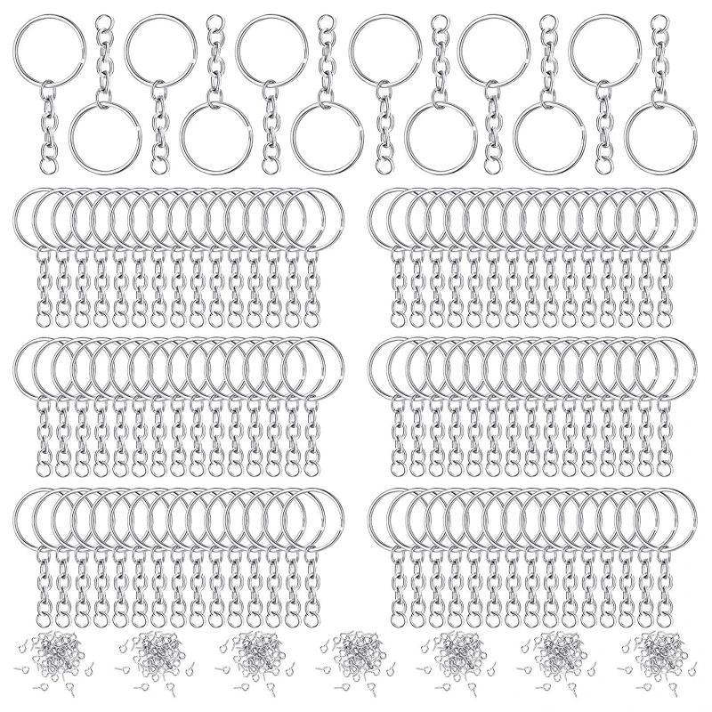 

124A 360x Fashion Screw Eye Pins + Key Chain Split Key Rings with Chain + Open Jump Rings for Bag Lanyards