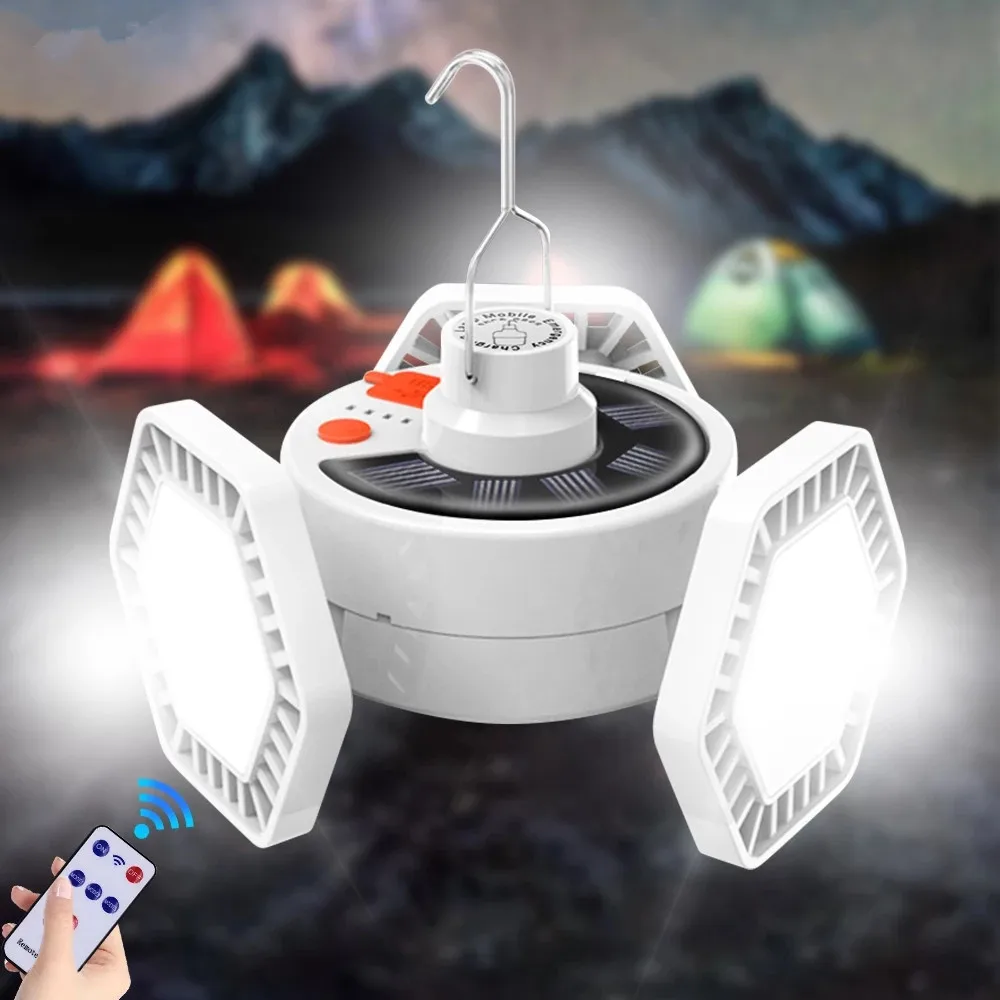 Power Outage Solar Charging LED Tent Camping Camping Light With Remote Control Clover Bulb Light Emergency Light Home