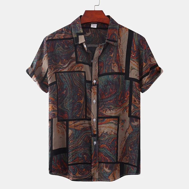 

Abstract Plaid Graphic Shirts for Men Clothing 3D Print Hawaiian Beach Shirts Short Sleeve y2k Tops Vintage Clothes Lapel Blouse