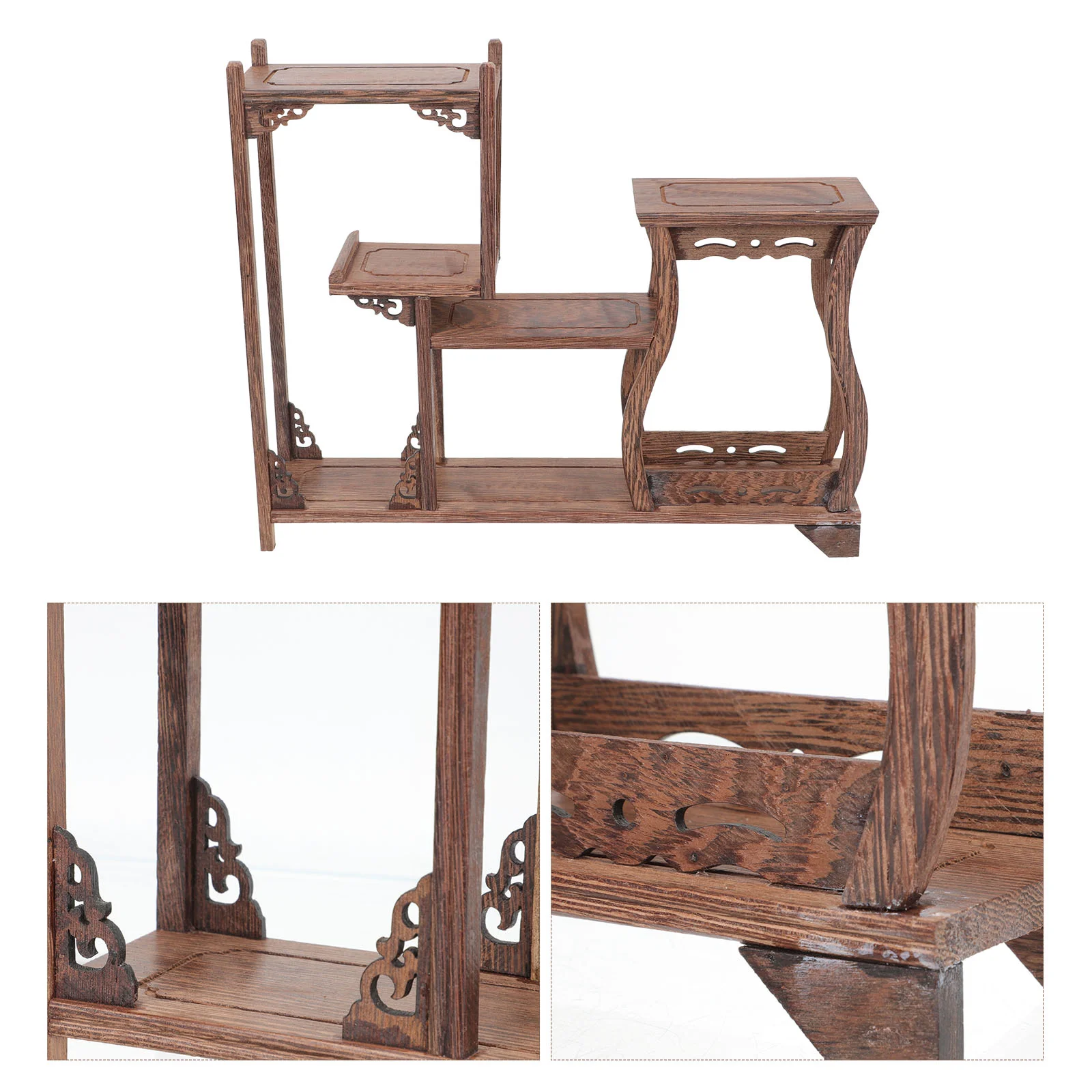 

Antique Wooden Display Stand for Tea Canisters, Flower Vases, and Succulent Planters in Home or Office