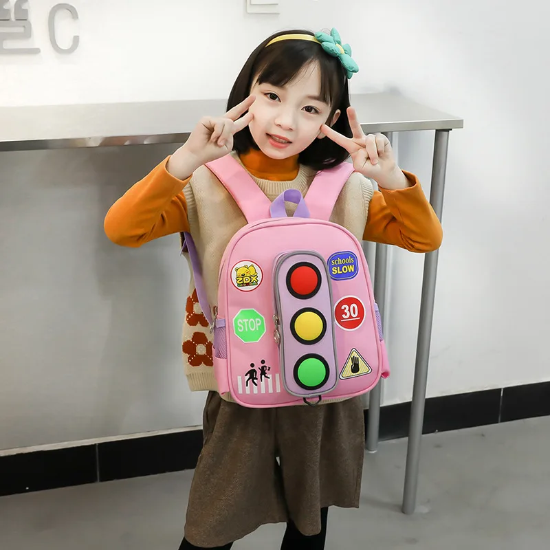 Anti-lost Children's Schoolbag Cartoon Traffic Light Kindergarten Children Backpack 2-4 Years Old Boys and Girls Backpacks