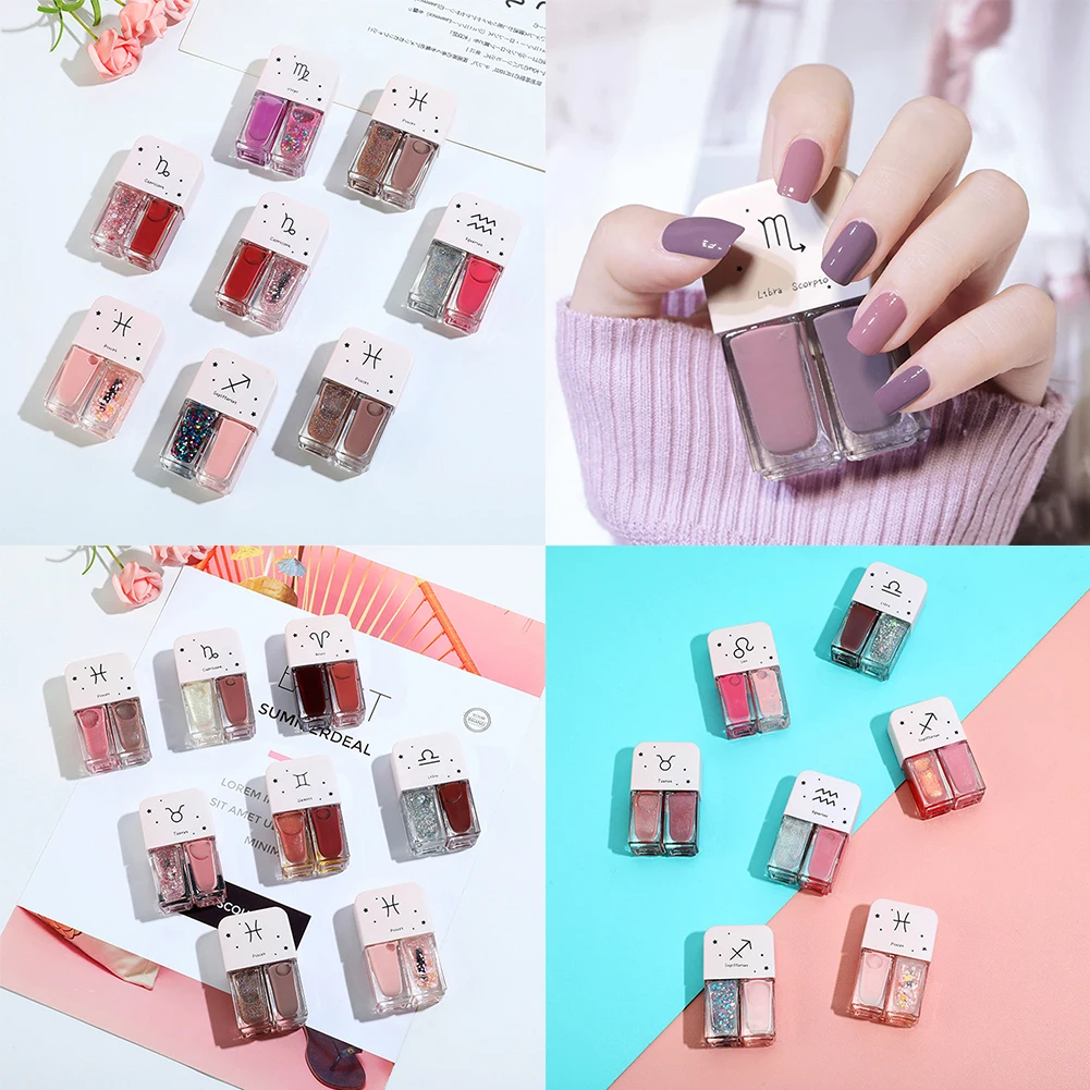 

Two Bottles 6ML Set Nails Gel Polish Waterborne Shiny Quick Drying No Bake Nail Polish Combination DIY 2 In 1 Nail Art Gel