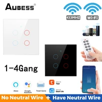 aubess tuya wifi smart light switch with luxuray glass panel touch sensor smart wall switch voice work with alexa google home