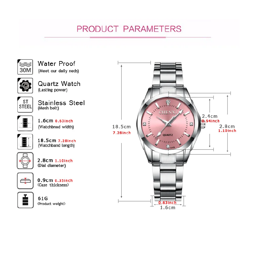 CHENXI Women Luxury Rhinestone Stainless Steel Quartz Watches Lady Business Watch Dress wife gift Wristwatches Relogio Feminino enlarge
