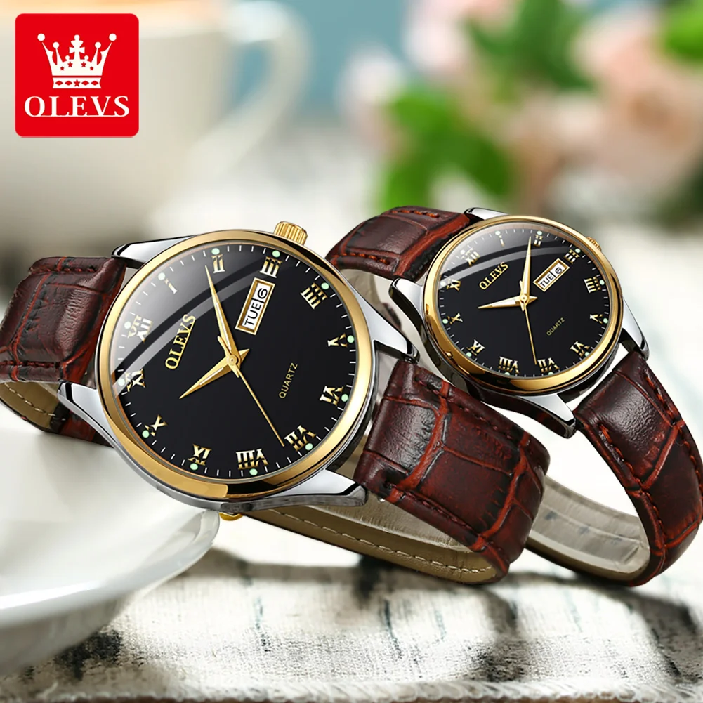 OLEVS 5568 Business Quartz Couple  Wristwatch Great Quality Dual Calendar Alloy Strap Waterproof Watch for Couple Luminous