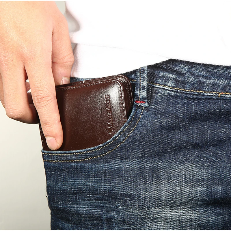 New Arrival Men's RFID Genuine Leather Trifold Wallet For Man ID Credit Bank Card Holder Small Pocket Black Brown Base Wallets