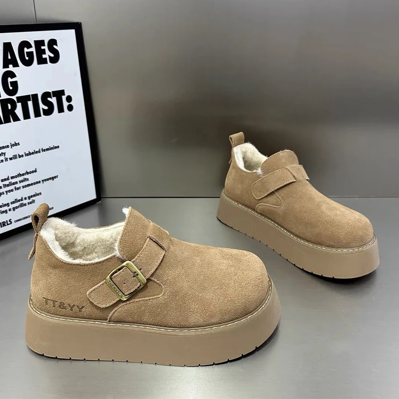 Женские зимние ботильоны на плоской подошве замшевая теплая обувь платформе