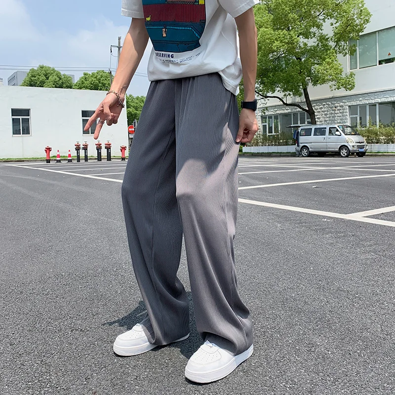 

2022 Summer Ice Silk Straight Pants Plus Size 5XL-M Men's Streetwear Thin Casual Pants Men Loose Breathable Wide Leg Pants