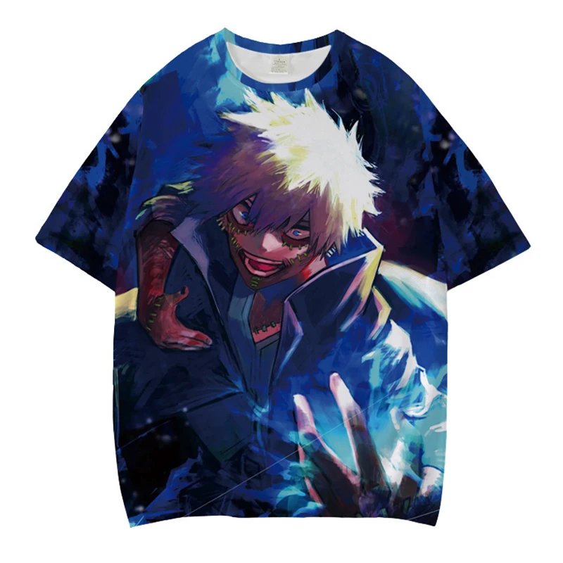

Футболка с рисунком из аниме «Моя геройская Академия», костюм Bakugou для косплея, летняя рубашка с коротким рукавом, топы, полиэстер, унисекс
