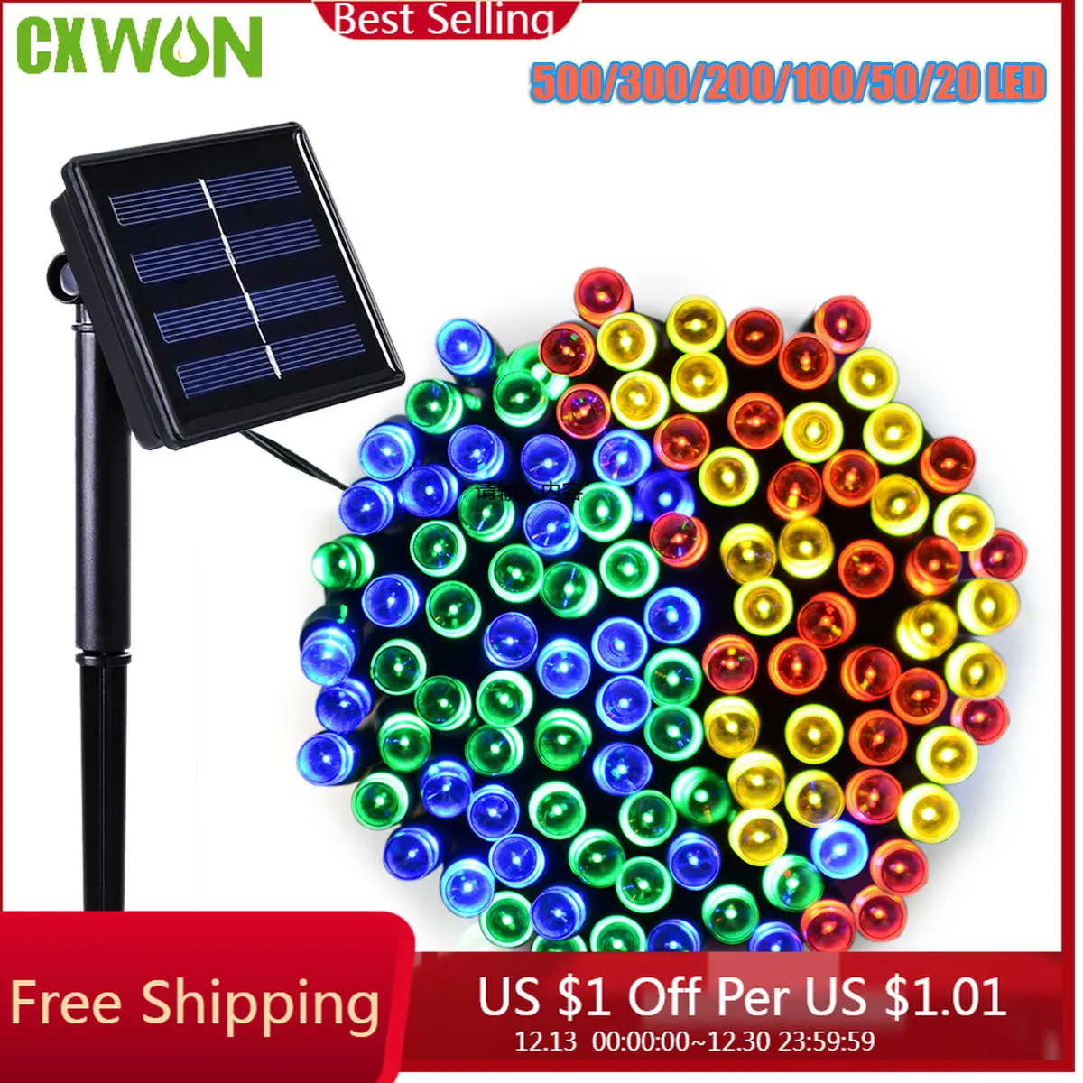 Solar Fairy 500 Lights String Outdoor Waterproof RGB Upgraded Solar Panel Lamp Garland Christmas Decoration 2023 Party Garden