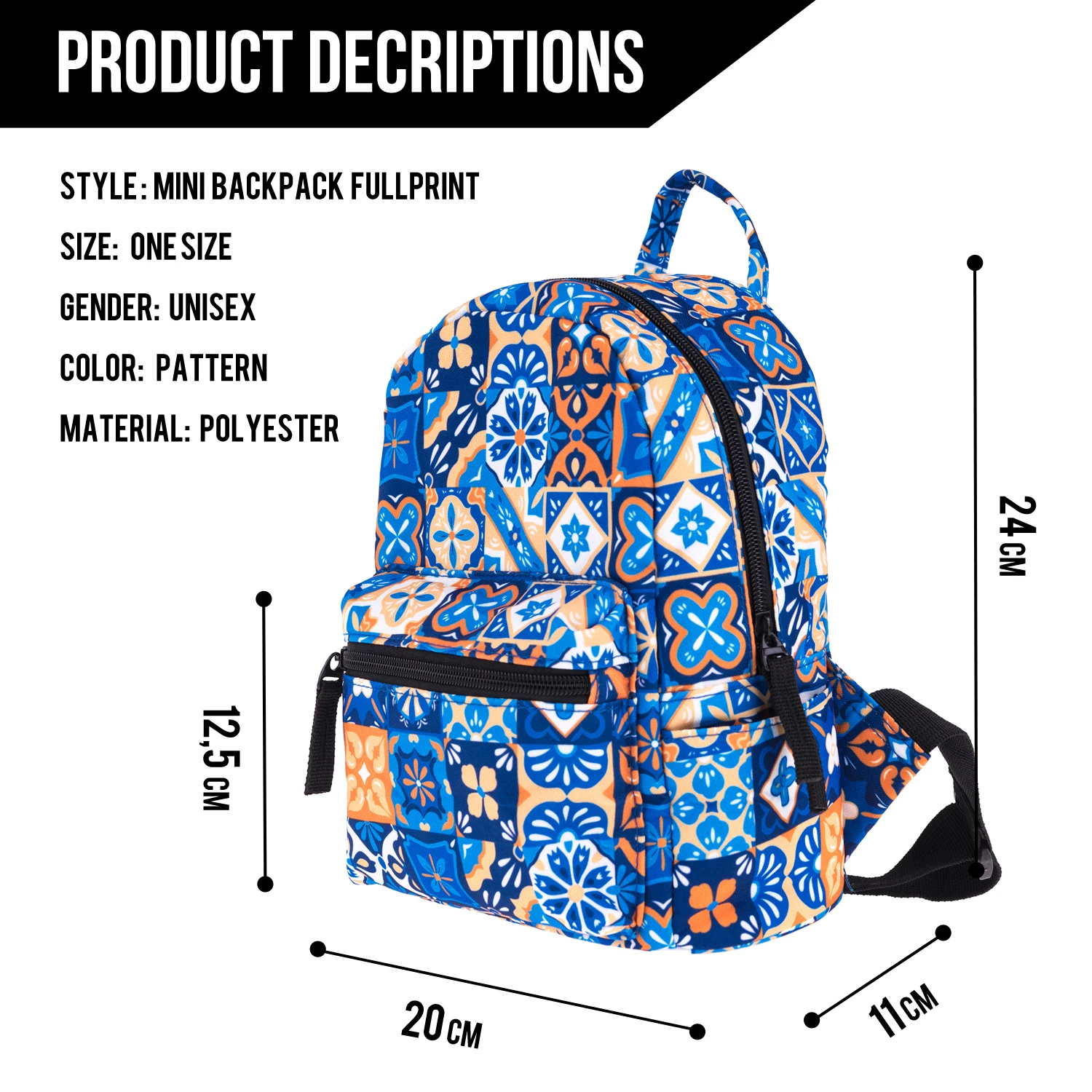 Mini Oxford square printed pattern backpack for women going shopping, outdoor travel, backpack for students going to school back