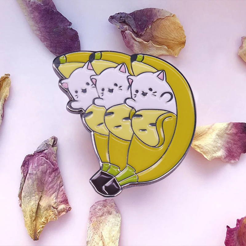 

Брошь кошка в форме банана, милая эмалированная брошь в виде банана, кота, целлюлозы, милые Мультяшные животные, банана, котенок, котенок, значок