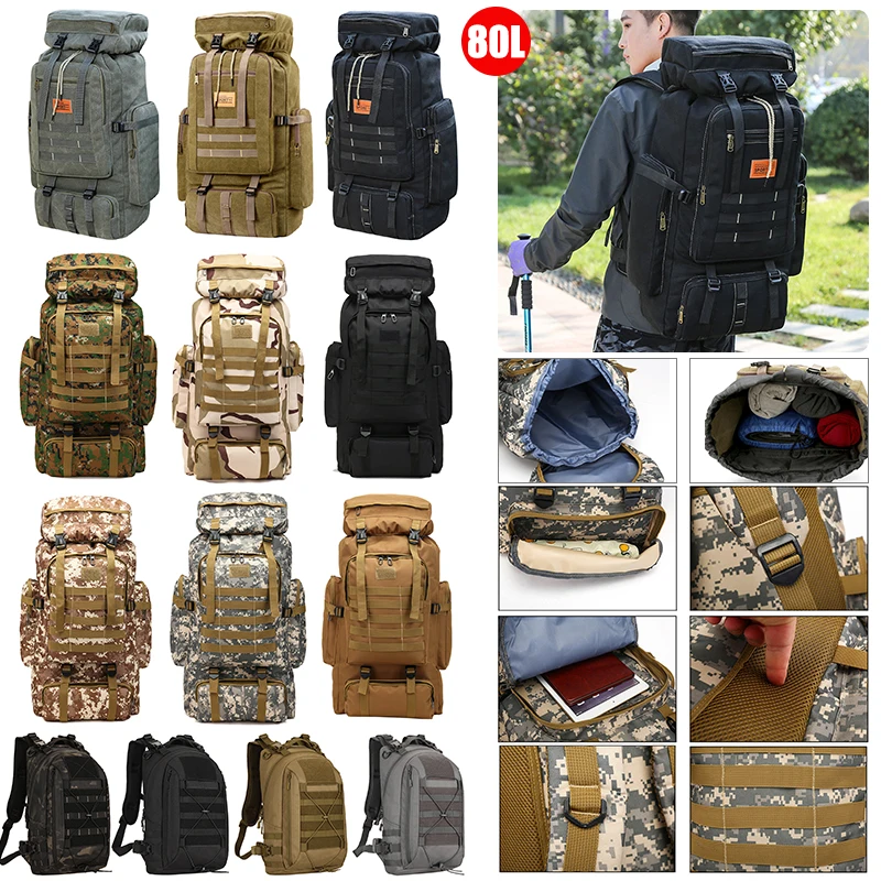 

80L 600D Oxford Cloth Sports Backpack Travel Climbing Bag Tactical Military Training Hiking Trekking Bags